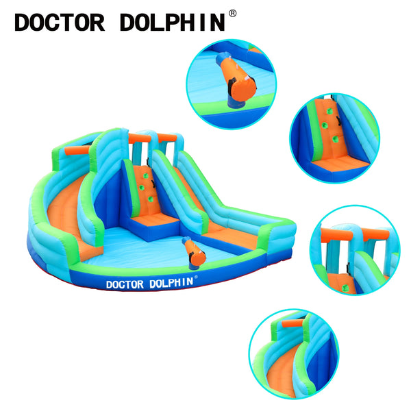 Inflatable Doctor Dolphin Double Water Slide w/ Pool